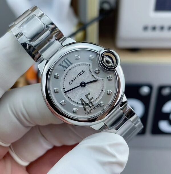 AF Cartier blue balloon 33mm steel belt silver plate