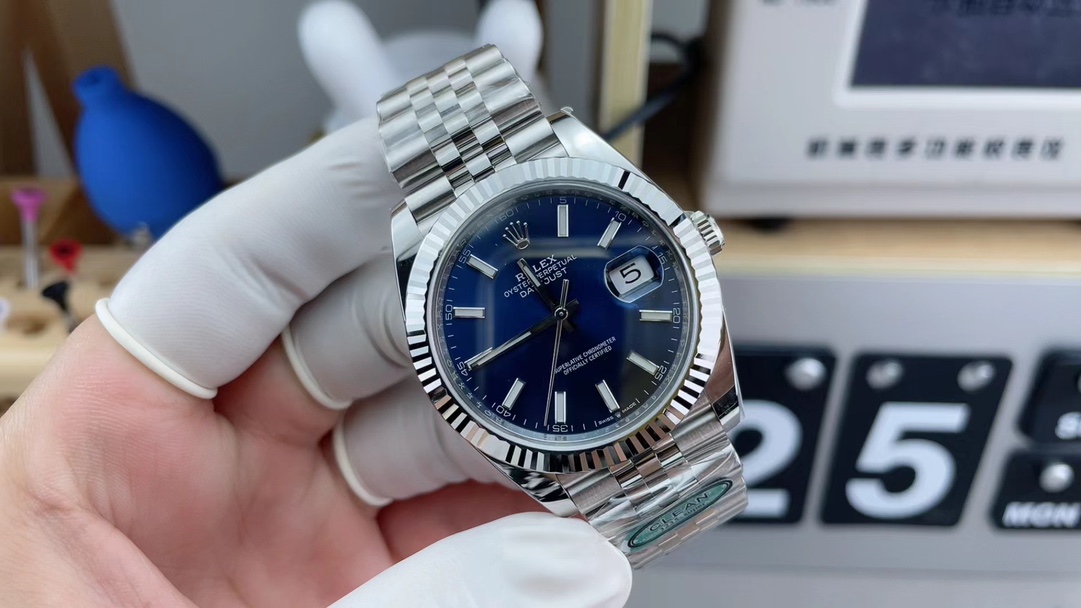 C Rolex Blue Journal Steel Belt Blue Disc