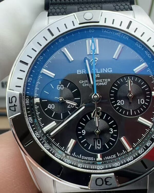 BLS Breitling grey disc chronograph rubber strap