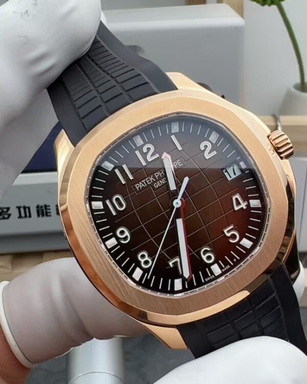 3k Patek Philippe rose gold grenade rubber strap brown plate