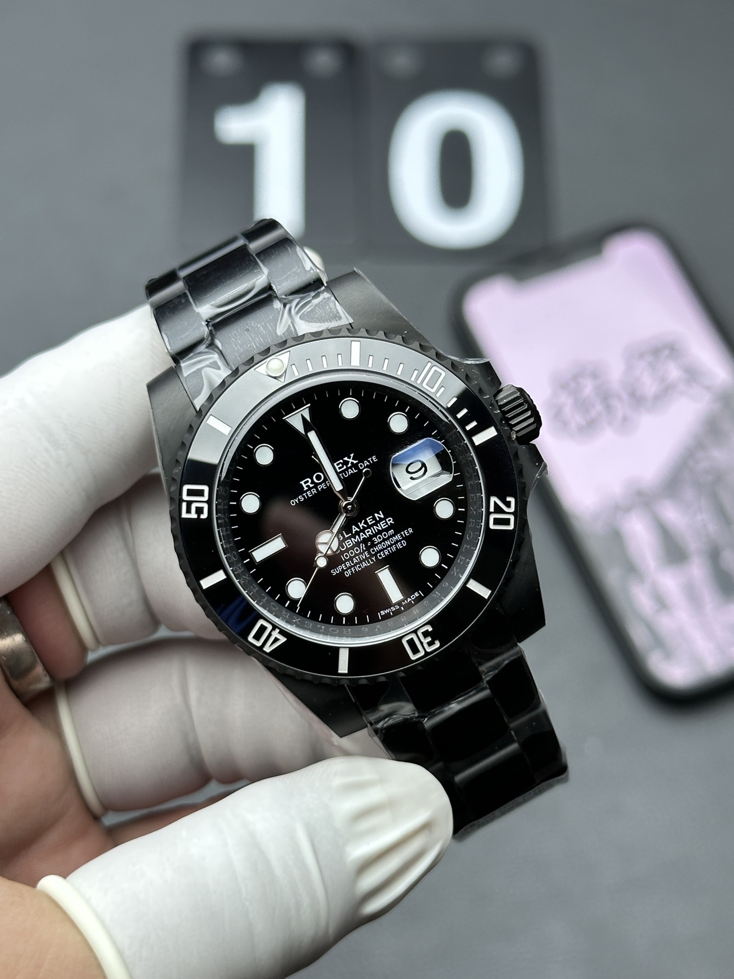 BL Rolex Carbon Black Water Ghost Steel Strip Black Plate
