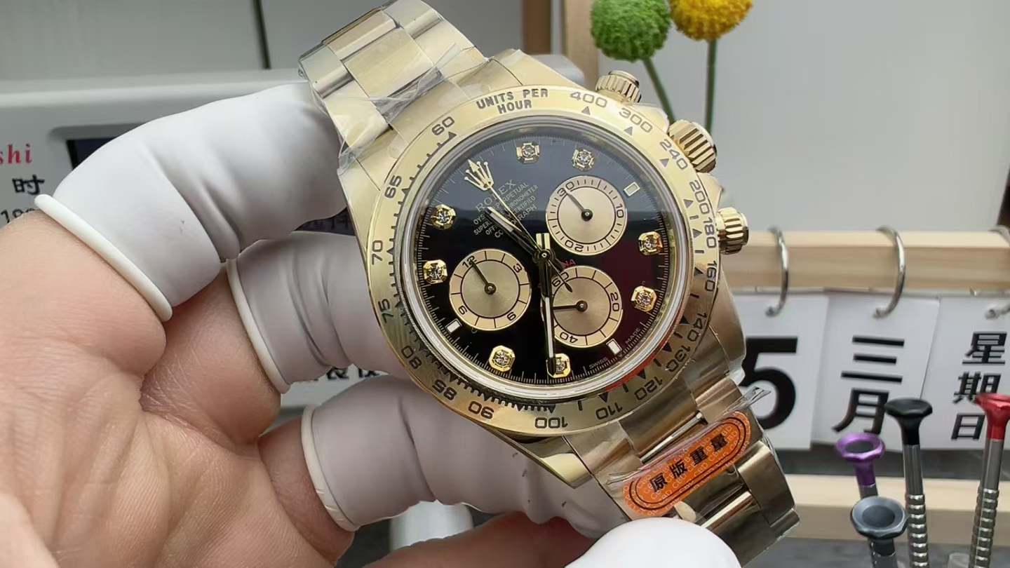 CBD Rolex counterweight gold black diamond ditona steel strip