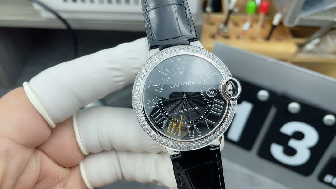 AF Cartier Diamond Ring 42MM Black Balloon Belt Black Disc