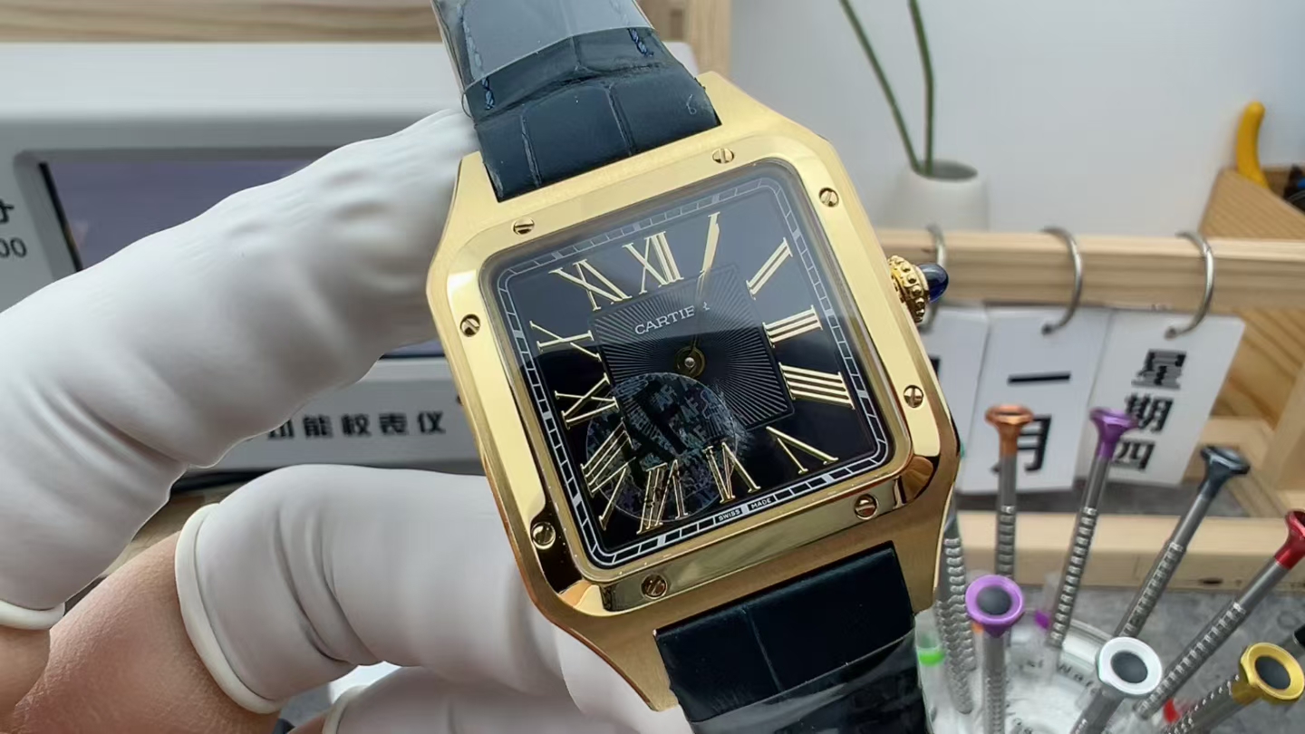 AF Cartier gold black plate Santos belt black plate
