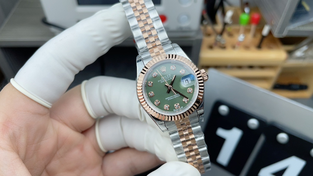 GS Rolex room gold green face female diary steel belt green plate