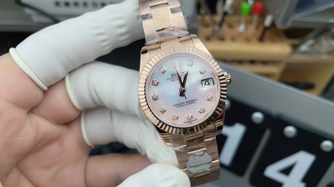 A+ Rolex 31MM Rose Golden Fritillary Female Journal Steel Belt