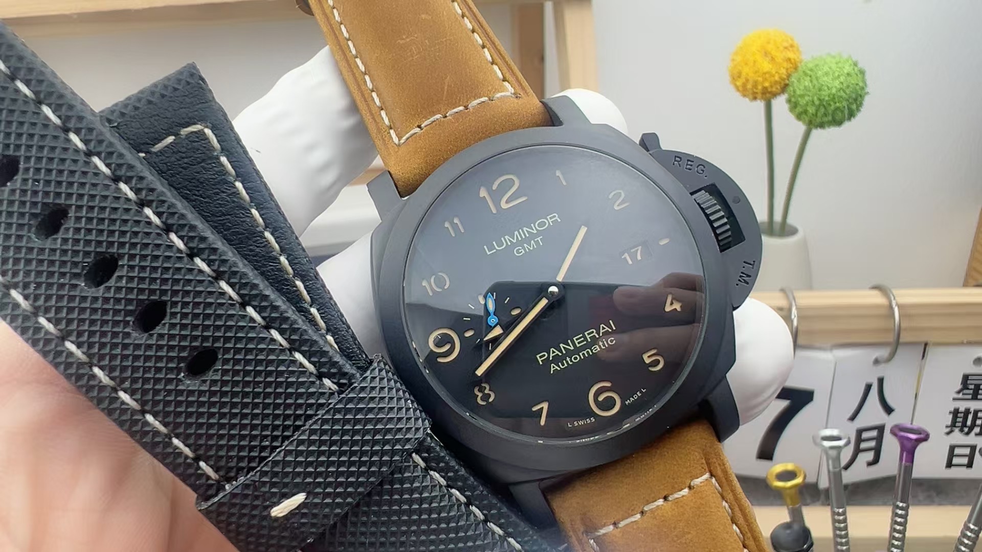 VS Panerai black ceramics two-time watch belt black disc