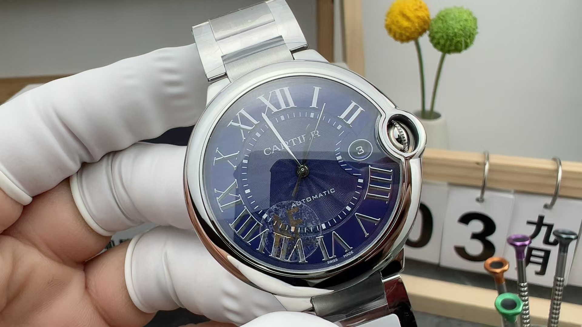 AF Cartier blue disc large balloon 42mm steel strip blue disc