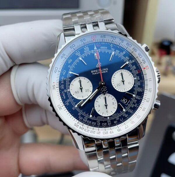 BLS Breitling Aviation Chronograph Steel Belt Blue Disc