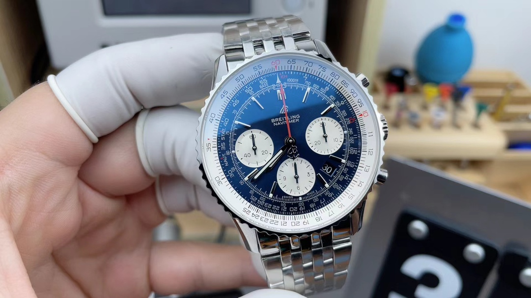 BLS Breitling Aviation Chronograph Steel Belt Blue Disc
