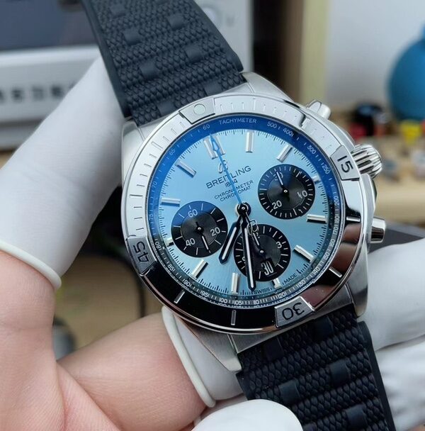 BLS Breitling blue disc chronograph rubber strap
