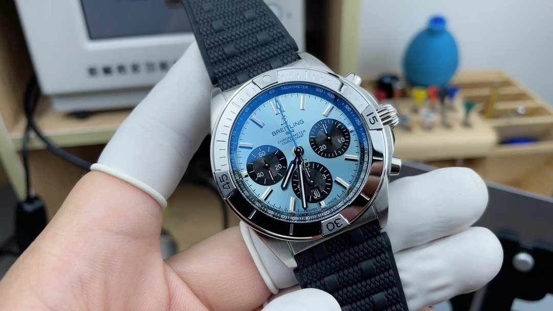BLS Breitling blue disc chronograph rubber strap