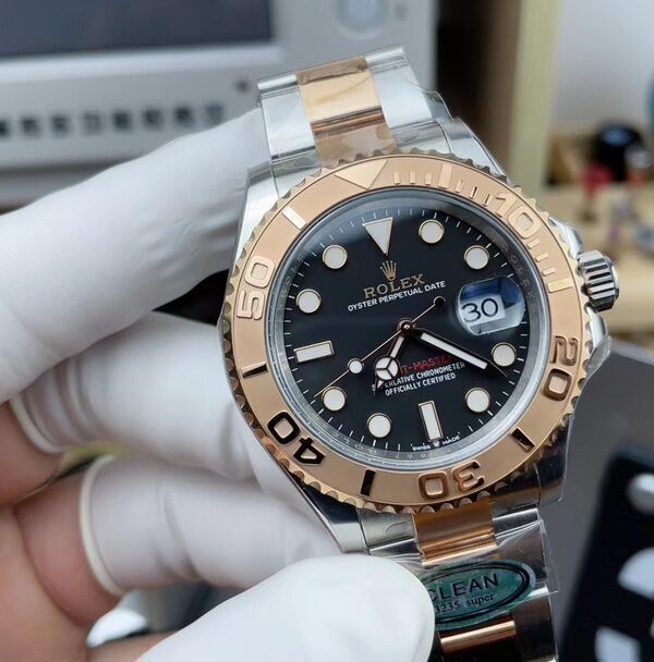 Factory C Rolex Rose Gold Yacht Steel Belt Black Plate