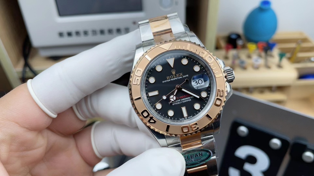 Factory C Rolex Rose Gold Yacht Steel Belt Black Plate