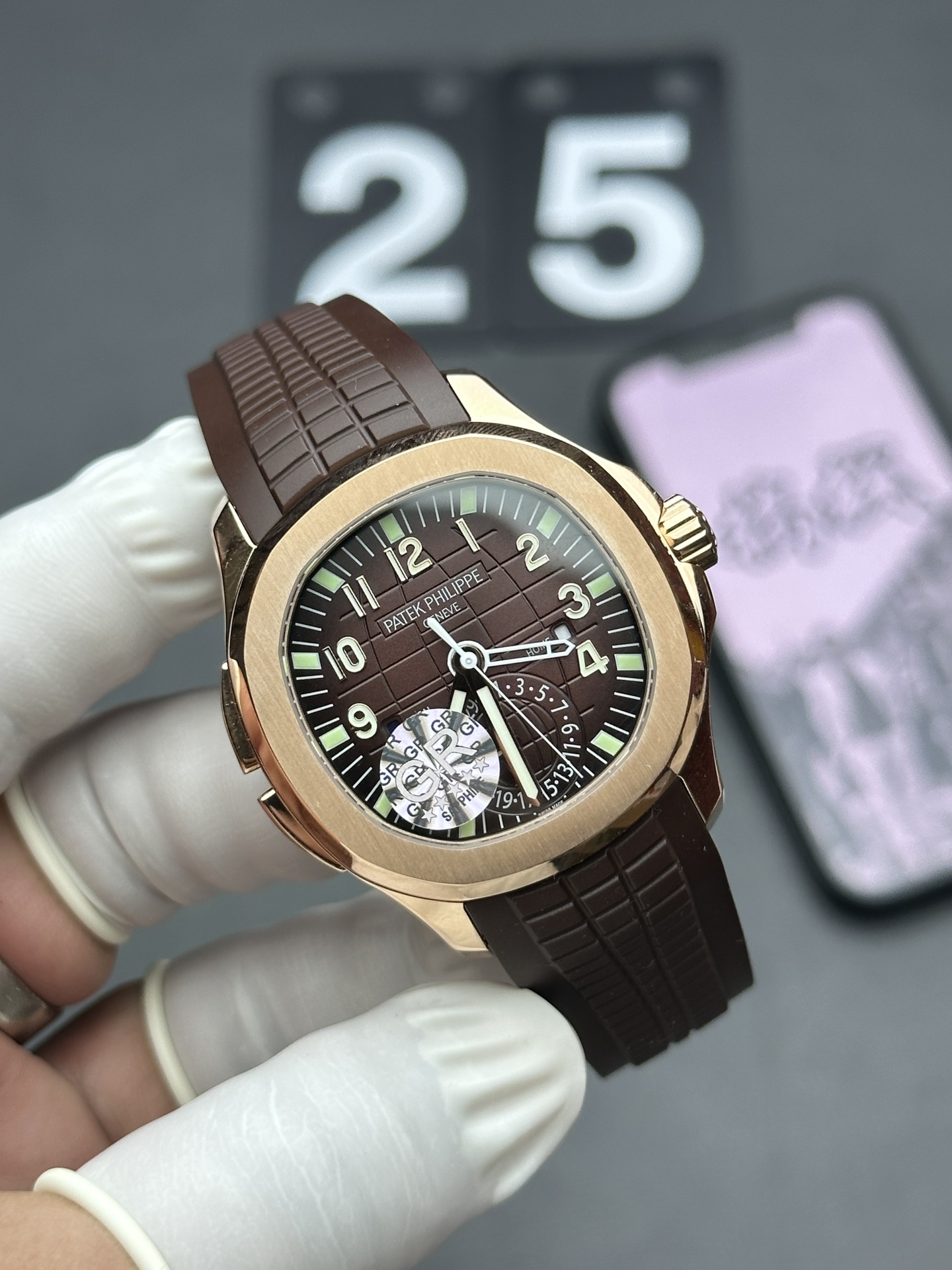 GR Patek Philippe 5164A Traveler Rubber Band Brown Plate