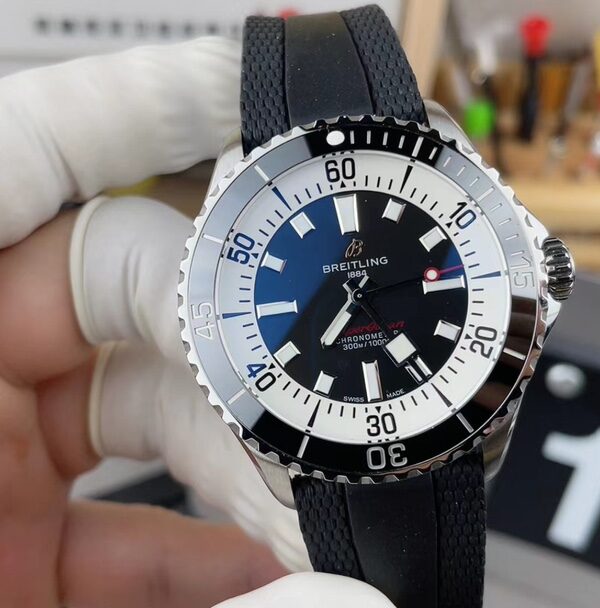 BLS Breitling marine rubber strap black and white disc