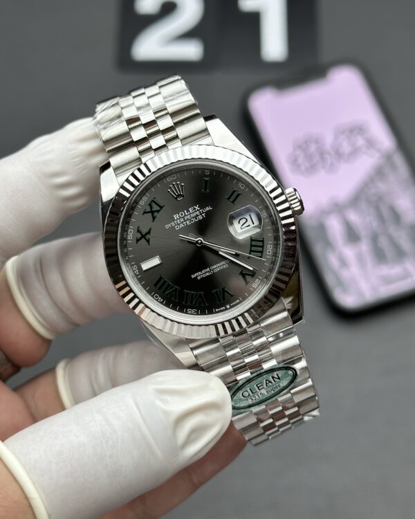 C Rolex five green radish steel belt silver plate
