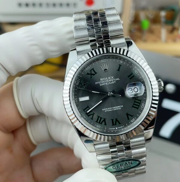 C Rolex Green Rose 2410 Steel Belt Gray Plate