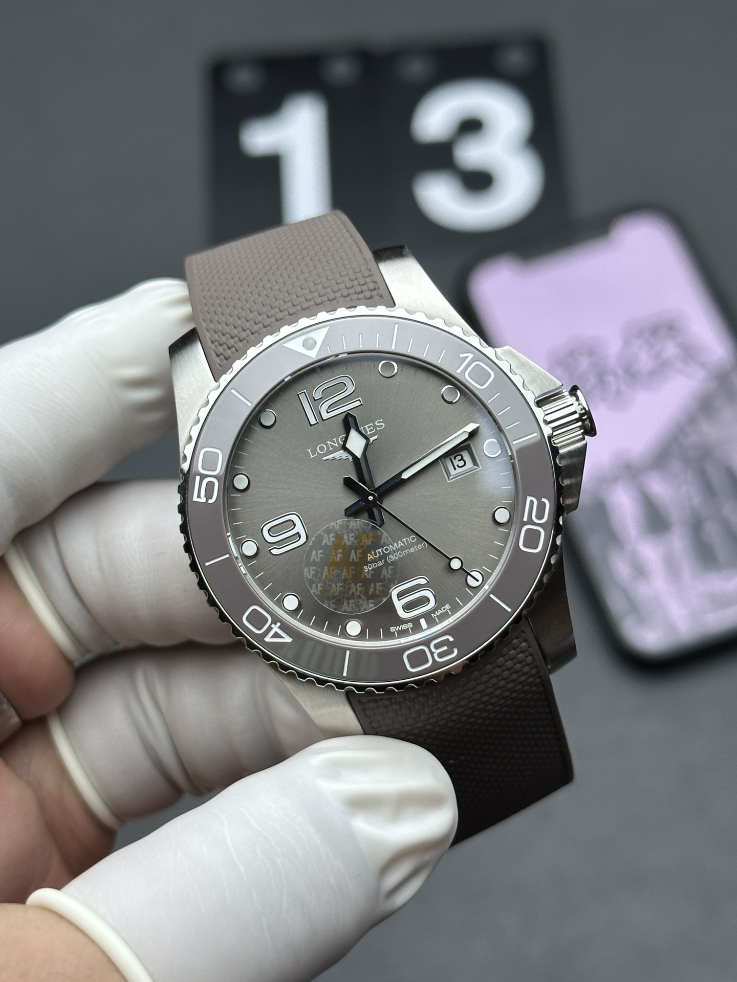 AF Longines grey rubber Concas rubber strap grey plate