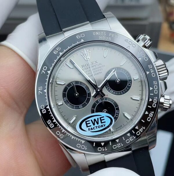 EWE Rolex Grey Geddy 116519LN Rubber Strap Gray Plate