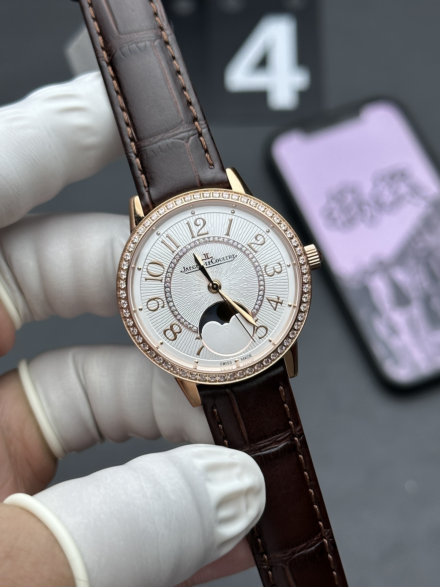 ZF Longines rose gold dating belt white plate