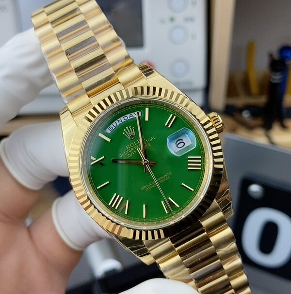 EW Rolex Green Face Double Calendar Gold Log 128238 Steel Belt Green Plate