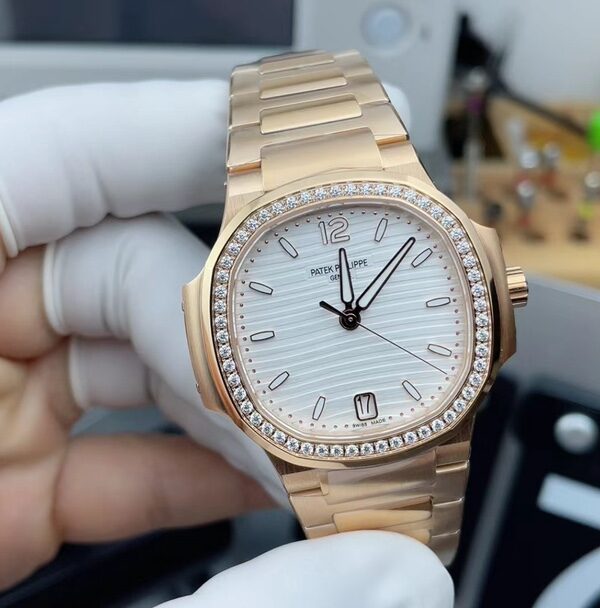3K Patek Philippe women's Nautilus 7118 rose gold diamond ring steel belt white plate