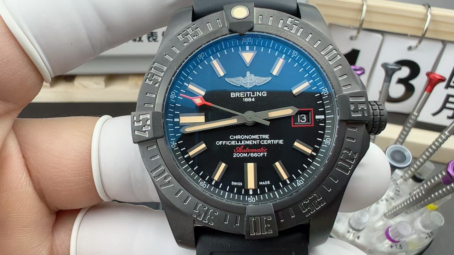 BLS Breitling Blackbird A133171A1B1W1 Rubber Strap Black Plate
