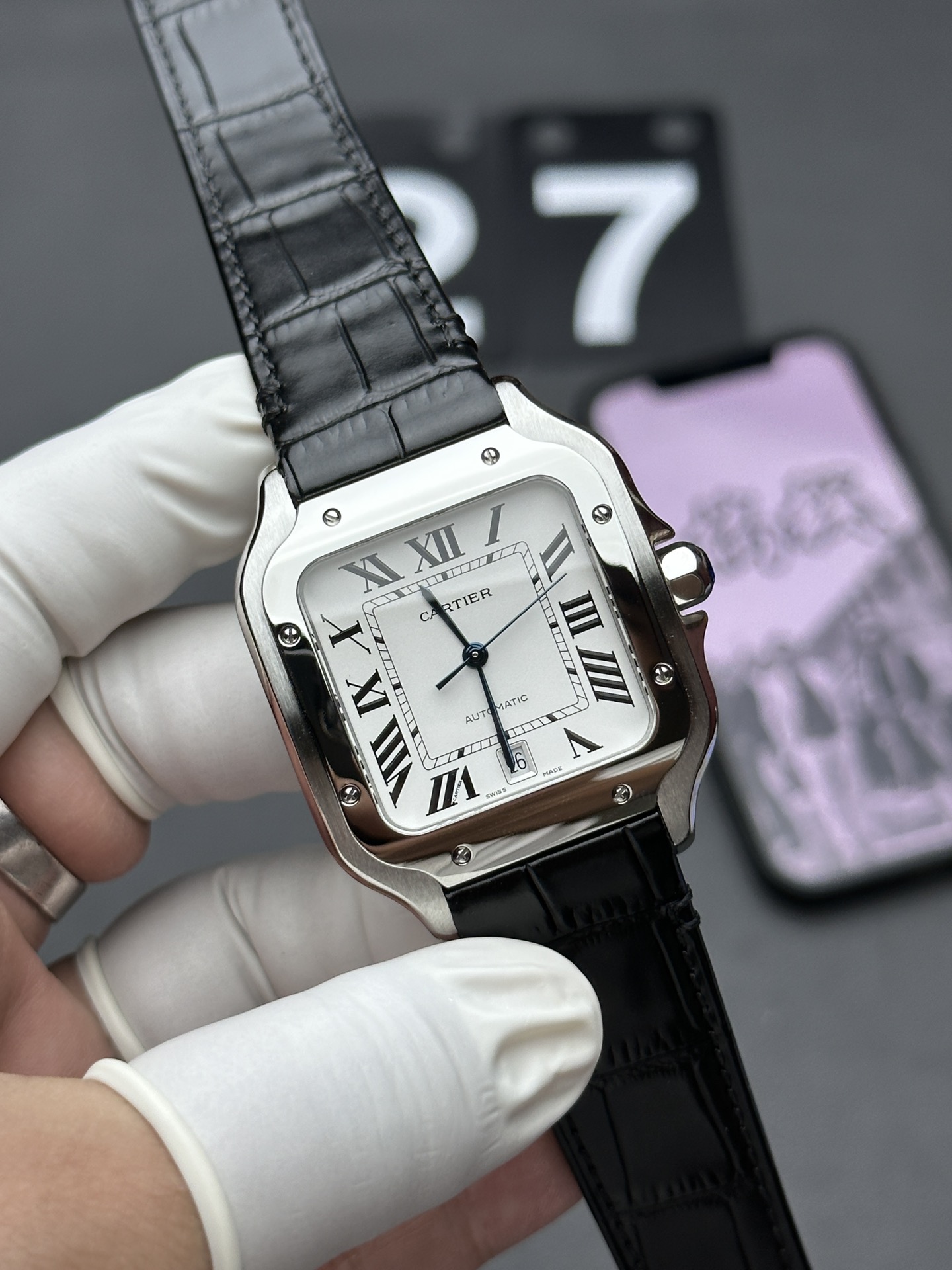 THB Cartier Santos WSSA0010 belt white disc
