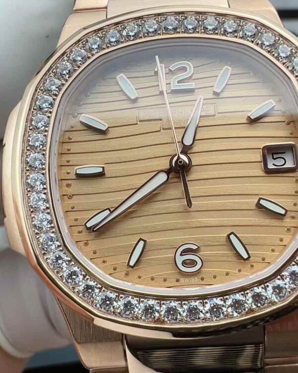 GR Factory Patek Philippe Women's Nautilus Champagne Face Diamond Ring Steel Belt Champagne Gold Plate