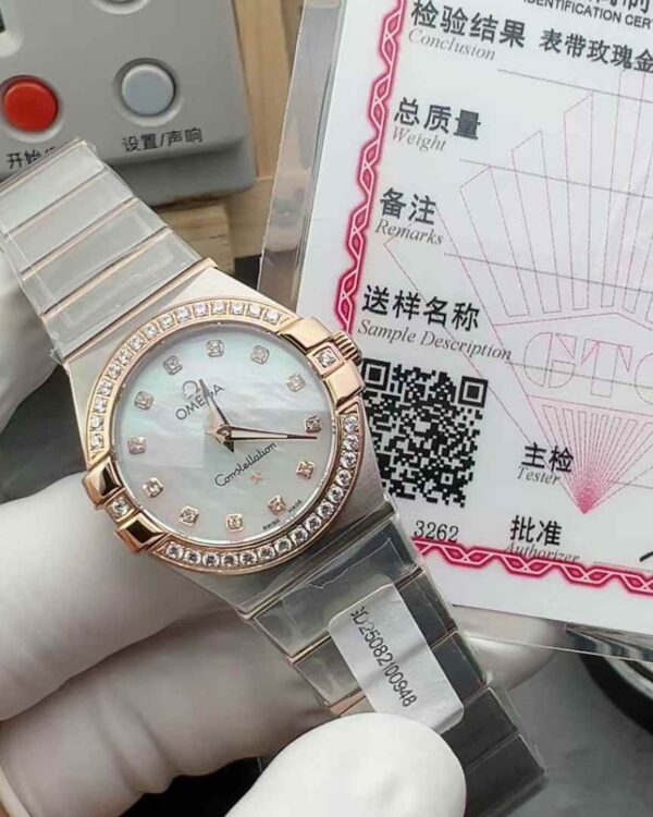 Original order Omega women's constellation room gold diamond nail steel belt fritillary plate