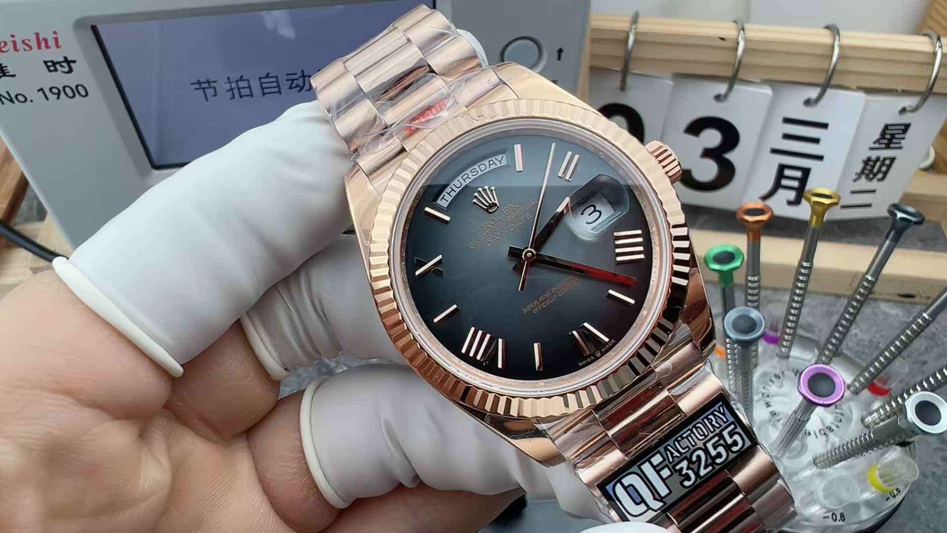 QF Factory Rolex rose gold counterweight DD 228235 Dandong 3255 grey plate