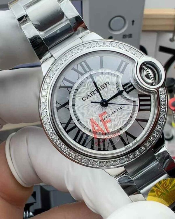 AF Factory Cartier Watch 33MM Diamond Ring Blue Balloon Quick Release Steel Belt Silver Ash Plate