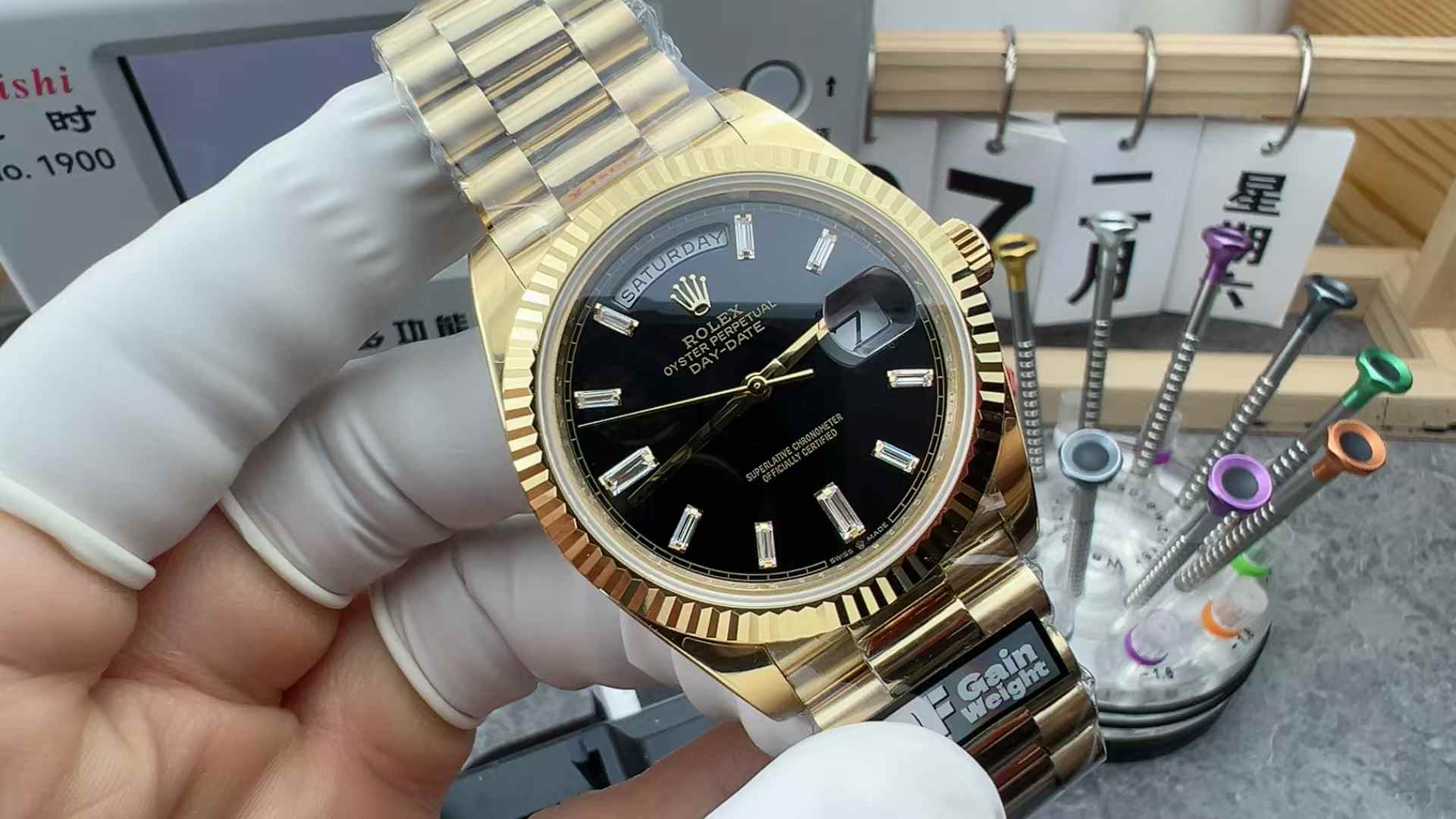 QF Factory Rolex 228238 black rock sugar v5 steel strip black plate