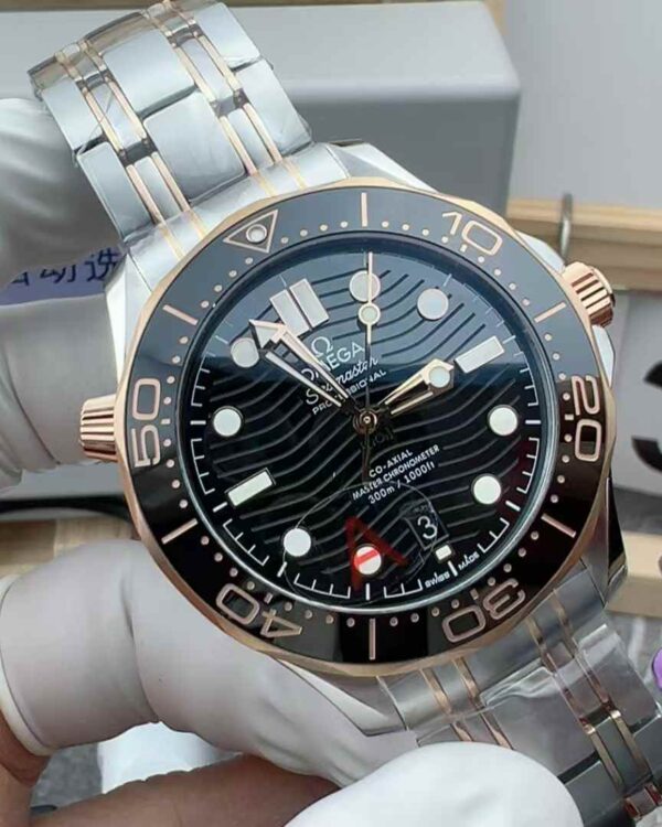 VS Omega Rose Gold Seahorse 300 Steel Belt Black Plate