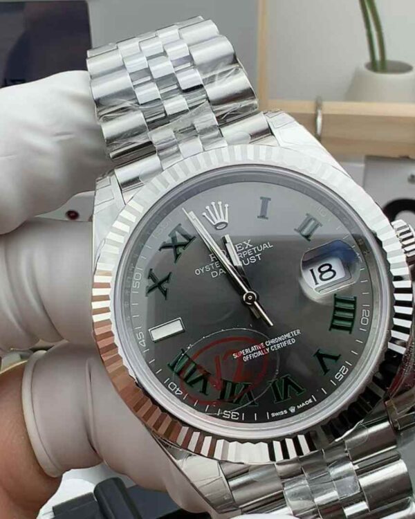 VS Rolex 1263334 41MM Gray background green Roman scale steel belt gray tray