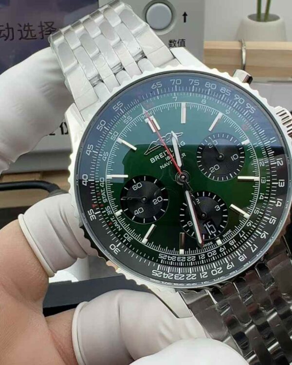 BLS Breitling Green Face Chronograph Steel Belt Green Plate