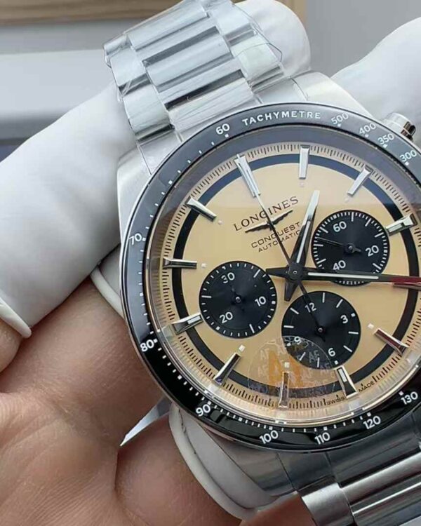 AF Longines Concas Chronograph Steel Band Champagne Plate