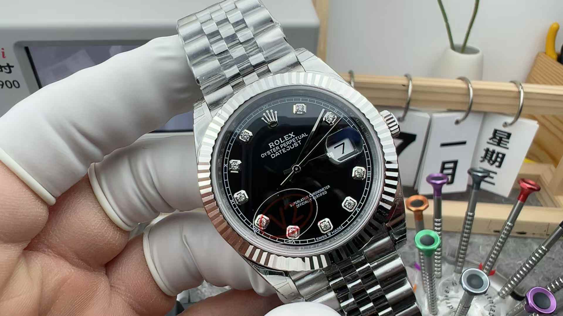 VS 41 Rolex 116334 Black Diamond Log Steel Belt Black Disc