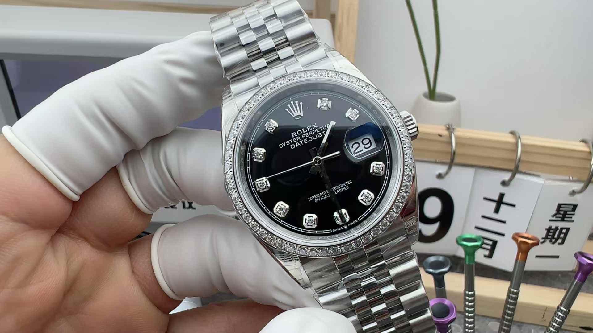 VS Rolex 126284 36MM Drill Ring Black Log Steel Strip Black Disc