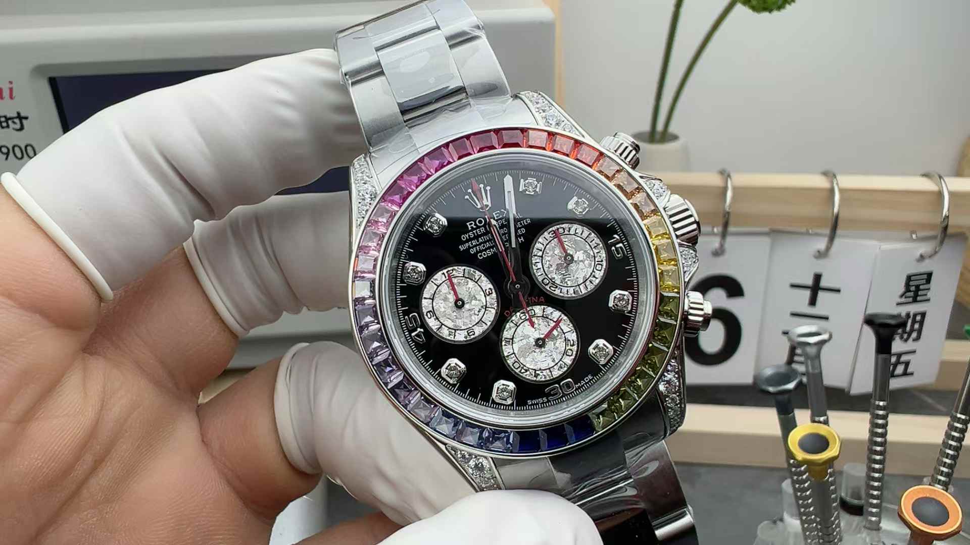TW Rolex Daytona 116599 Platinum Eye Dytona Steel Strip Black Plate