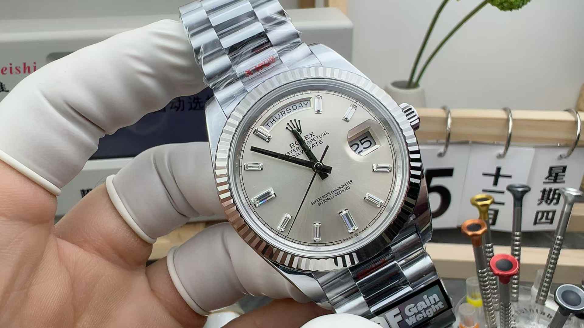 QF Factory Rolex Log 128239 White rock sugar steel strip platinum plate