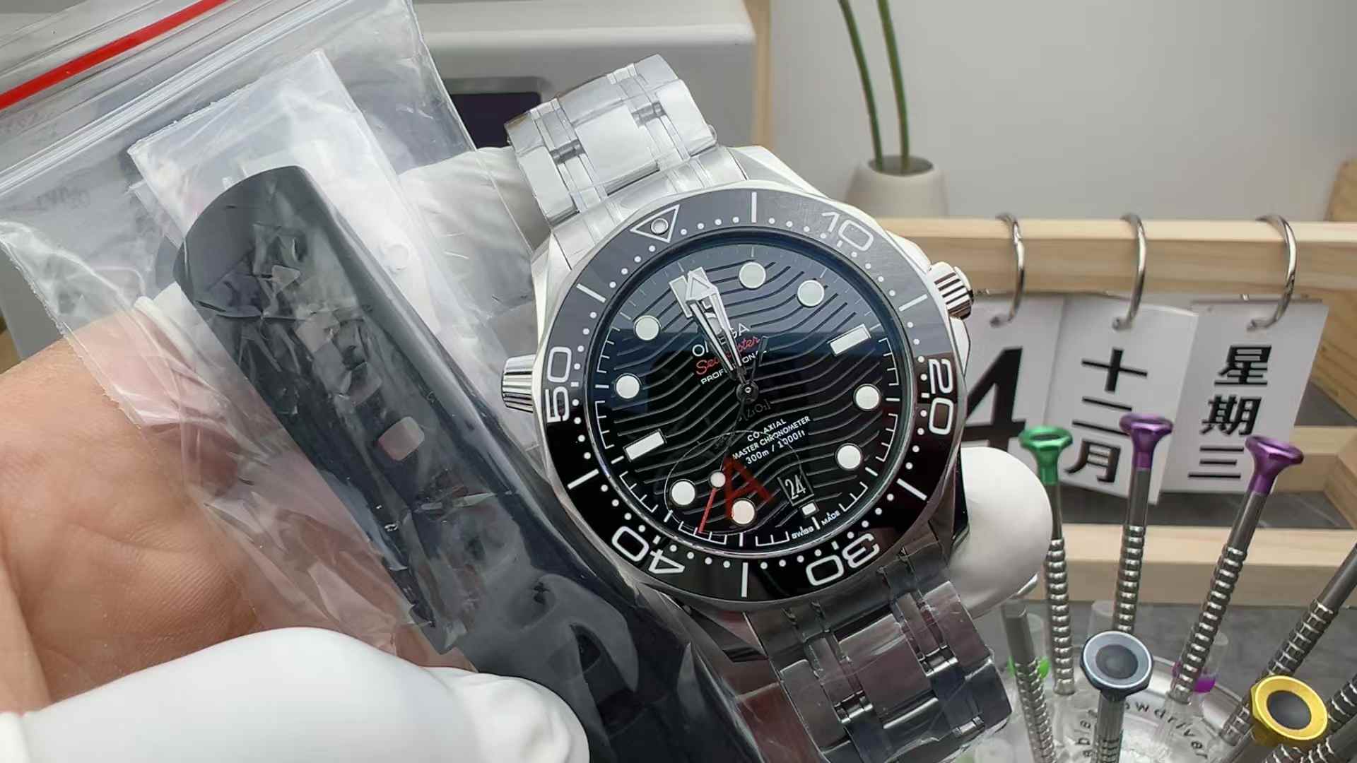 VS Omega Seahorse 300 Steel Belt Black Plate