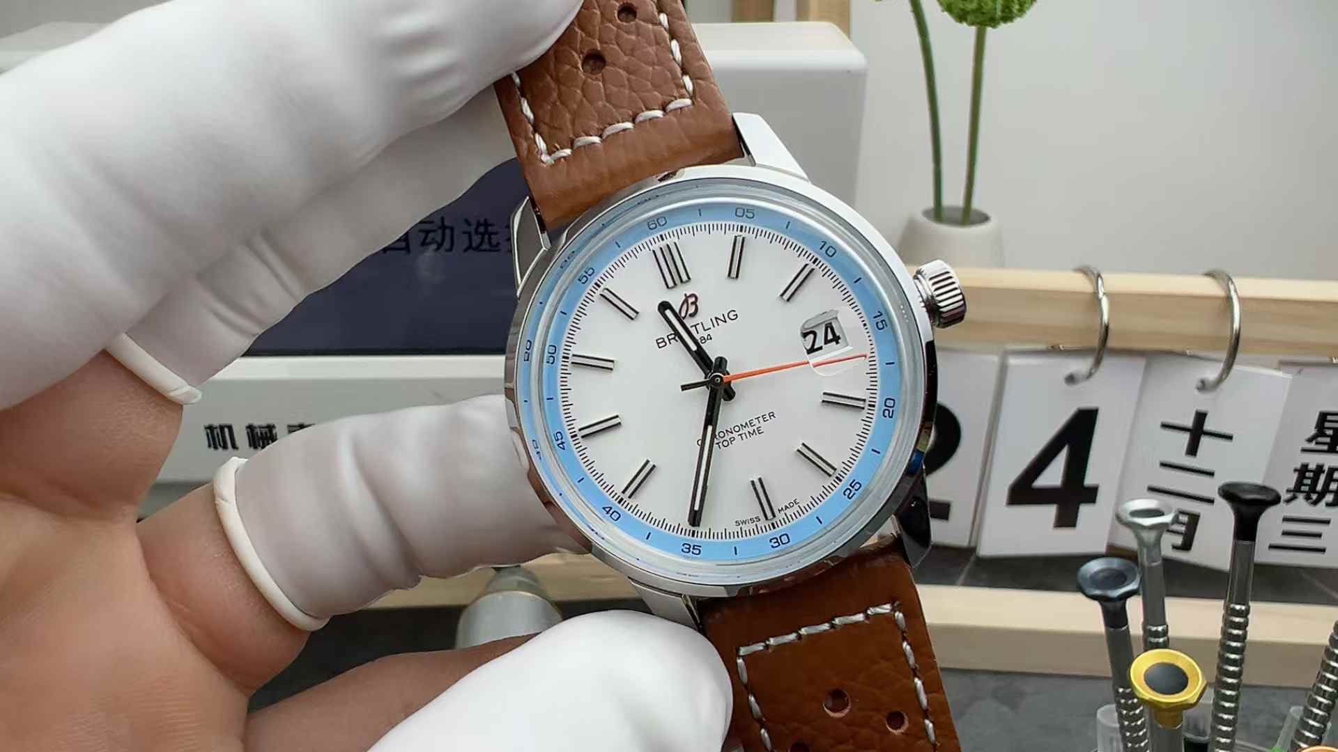 BLS Lark light blue loop belt white plate