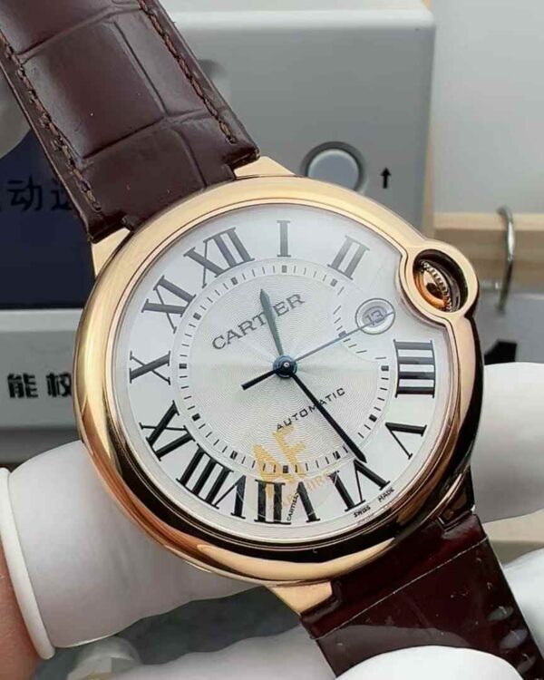 AF Cartier rose gold 42MM balloon brown belt white plate