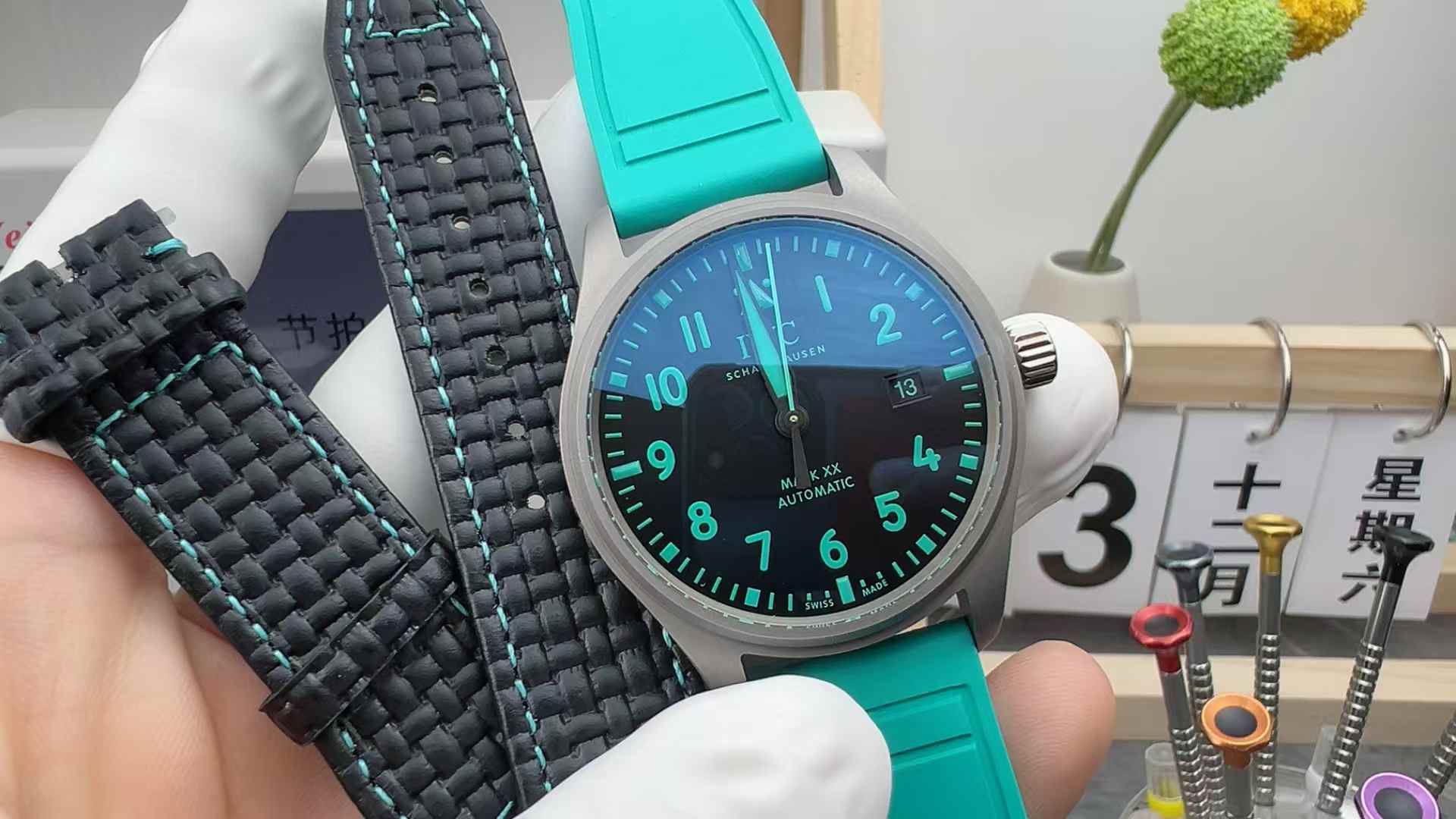 M+ IWC Titanium Mark Rubber Belt Green Disc