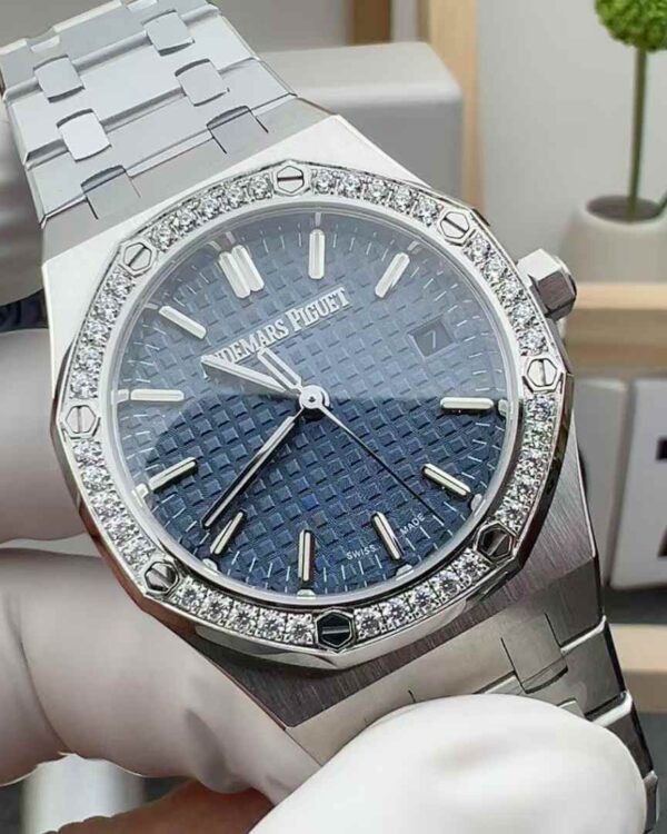 8F Factory Audemars Piguet 34MM Diamond Ring Female Steel Strip Blue Plate