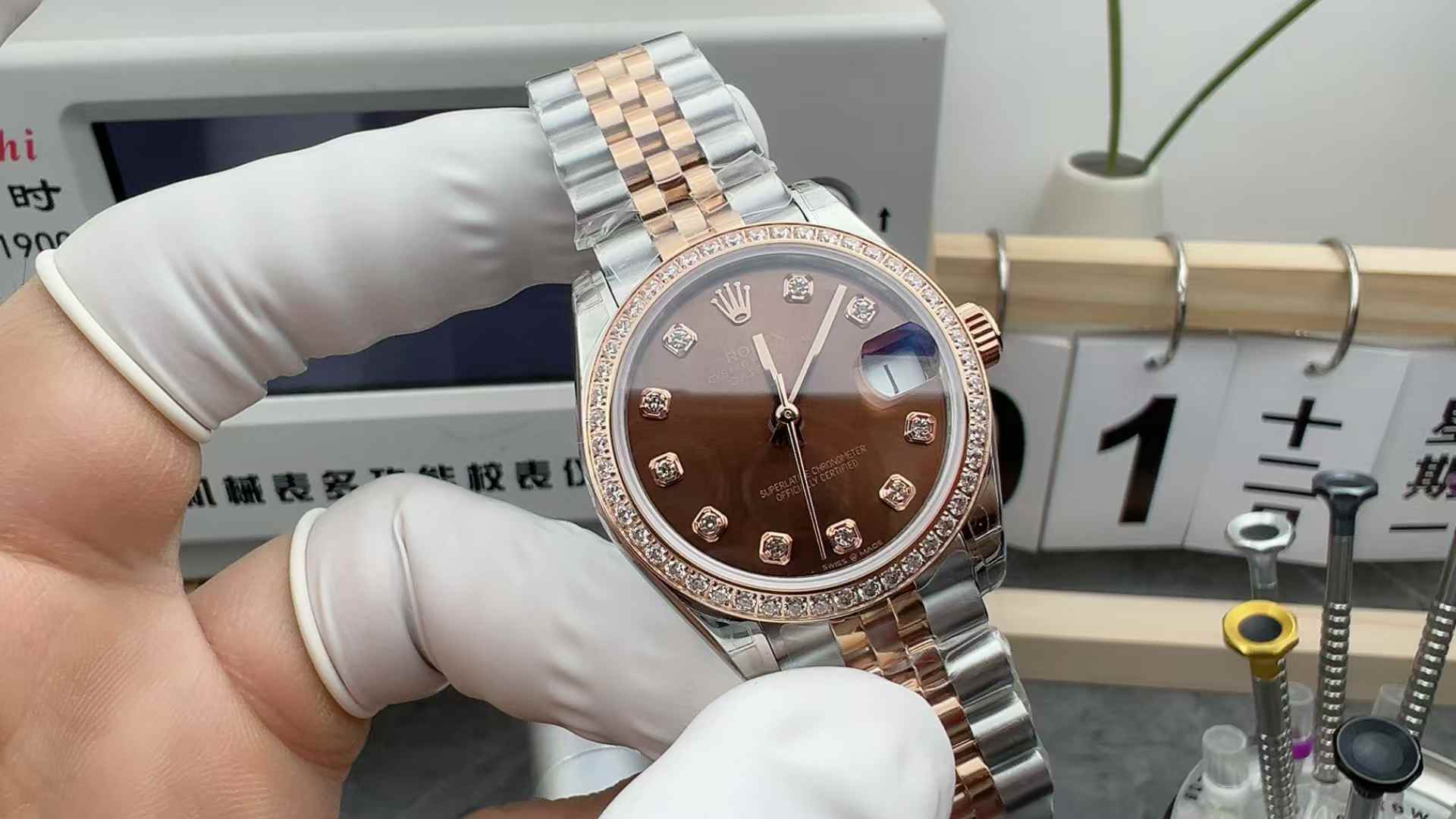 GS Factory Rolex Log 279381 Room Rose 31MM Coffee Face Room Gold Women's Steel Belt
