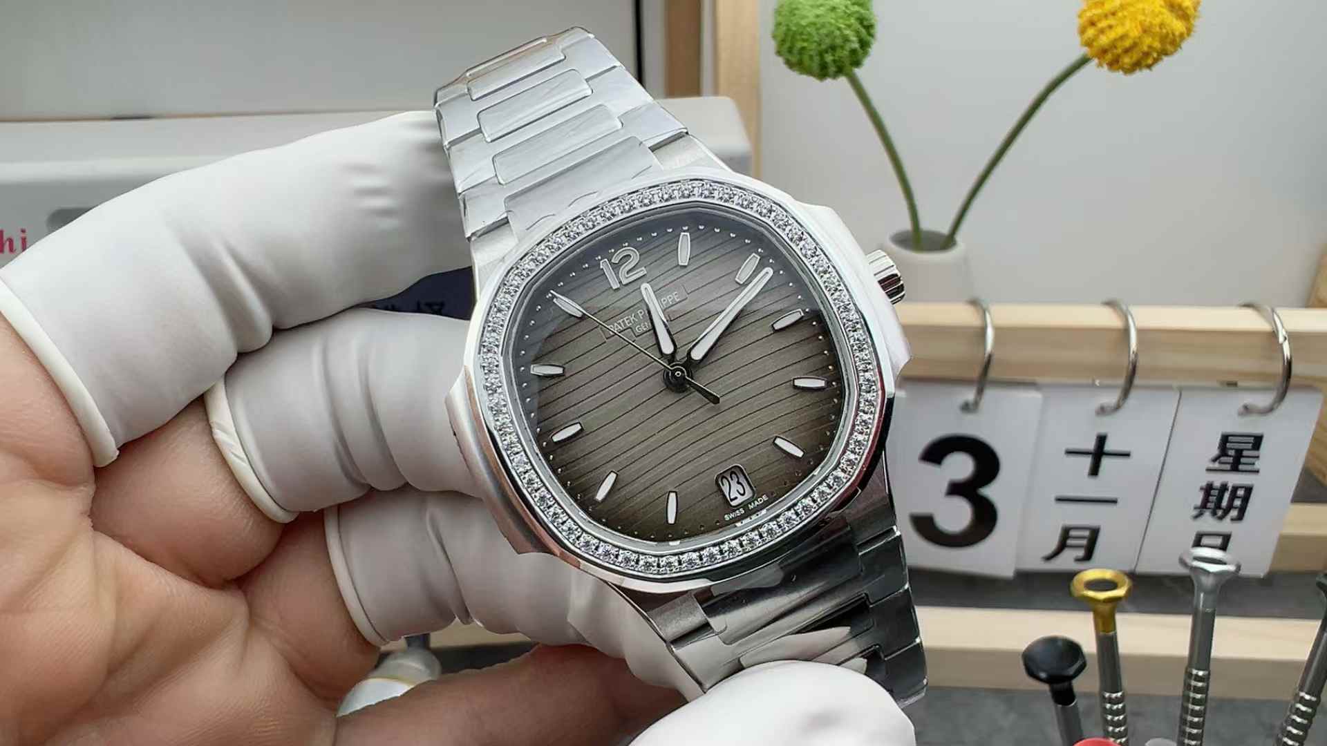 3K Factory Patek Philippe 7118 Nautilus grey face drill ring women's steel strip