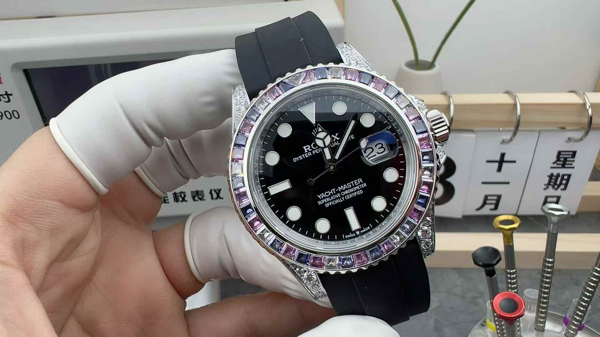 JVS Factory Rolex Log 126679 Yacht Purple Diamond Ring Rubber Belt Black Plate